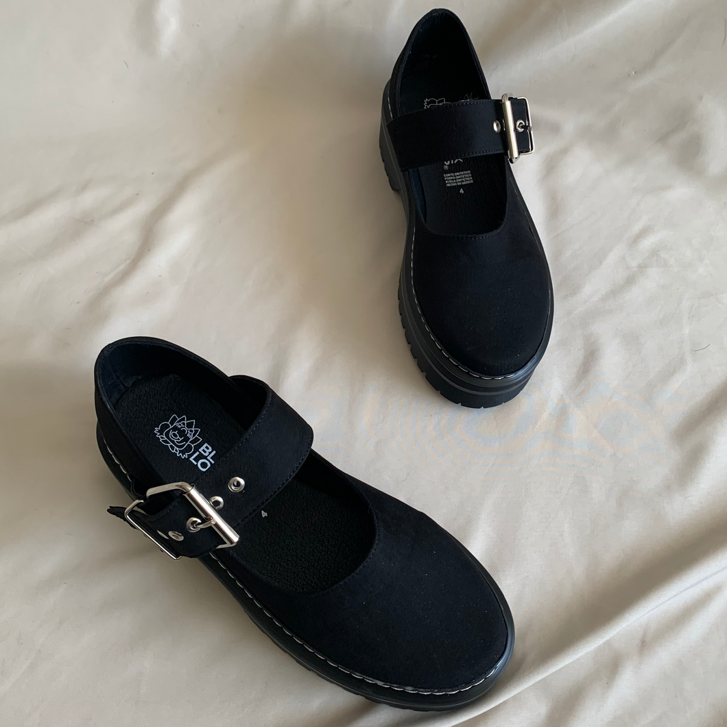 Zapatos Mary Jane negro gamuza