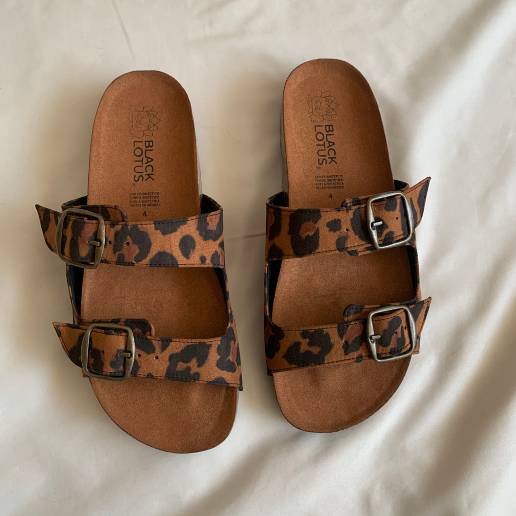 Sandalias de corcho doble hebilla animal print